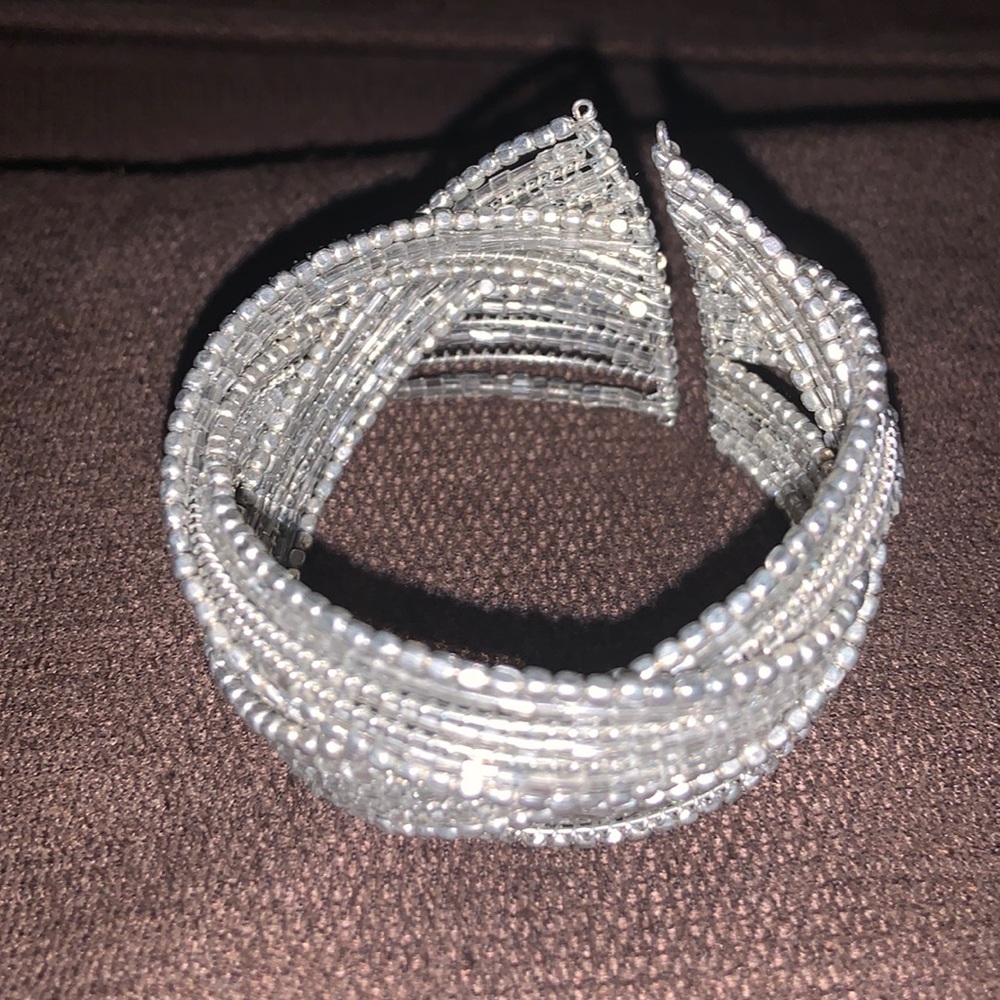 Flexible Silver Weaved Cuff Bracelet